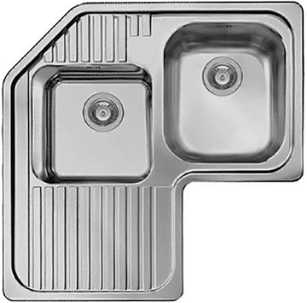 Elleci Stainless Steel 2 Bowl Corner Sink with Drainer - SKY CORNER