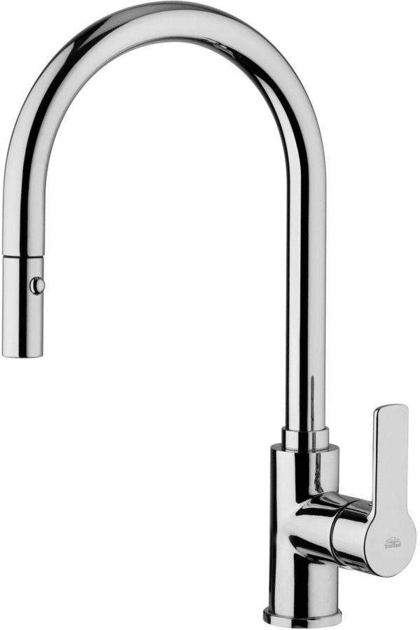 Paffoni One-hole sink mixer with swivelling spout and pull out hand-shower