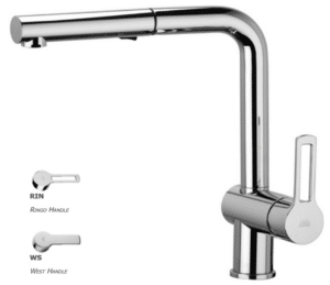 Paffoni One-hole sink mixer with swivelling spout and pull out hand-shower