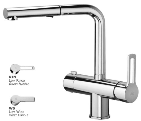 Paffoni One-hole sink mixer with pull out hand-shower and 3rd inlet for purified water