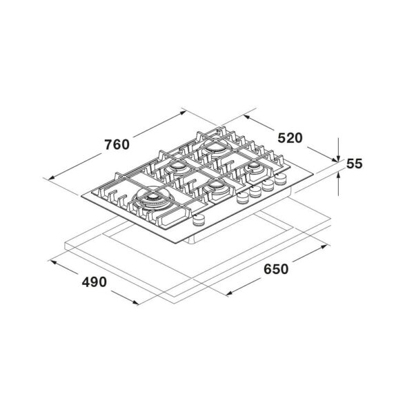 Fulgor Milano Cluster Concept Gas Hob Ceramic Glass 75 - Image 2