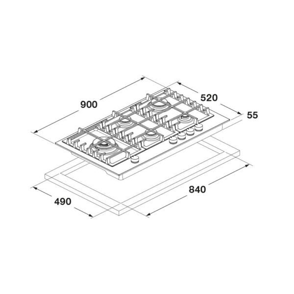 Fulgor Milano Cluster Concept Gas Hob Ceramic Glass 90 - Image 2