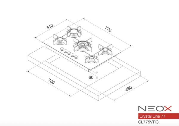 Neox Crystal Line HE Gas Hob Tempered Glass 77 - Image 2