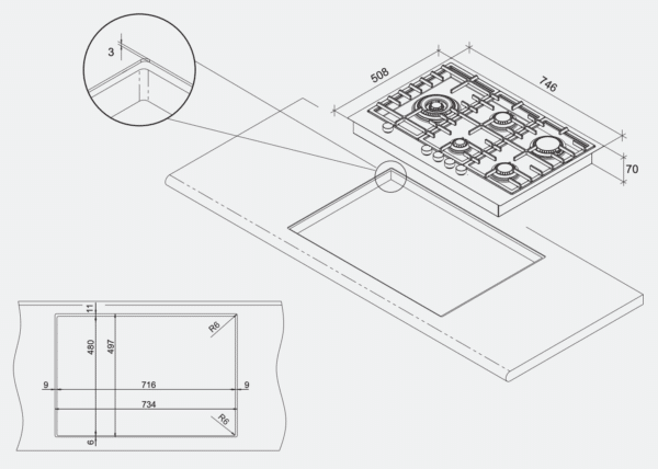 Neox Twin Line HE Gas Hob 75 - Image 4