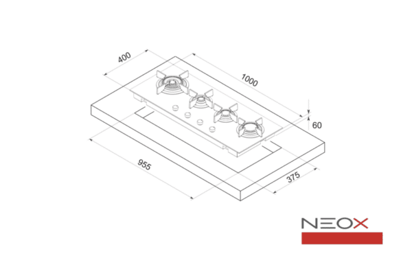 Neox Crystal Line HE Gas Hob Tempered Glass 100 - Image 2