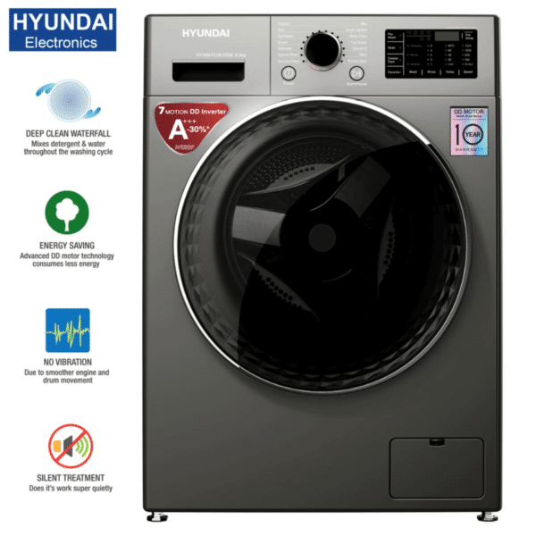HYUNDAI 10KGS WASHING MACHINE  1400RPM SILVER Colour