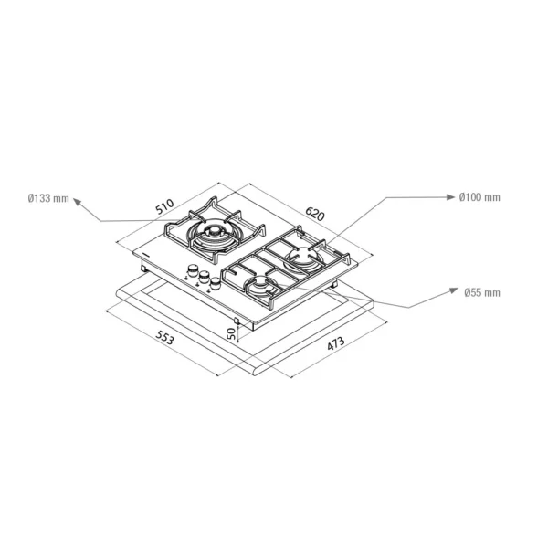 Pando ceramic glass gas hob 3 burners - Image 2