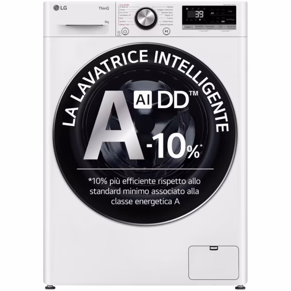 LG Slim Washing Machine F2R7S09TSWC Series R7 AI DD TurboWash 360 9 Kg Class A 1200 rpm Spin