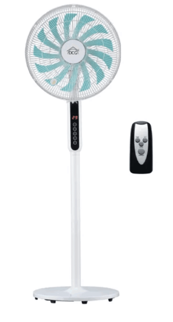 DCG VE1634TT 40cm Stand Fan, 60W, 13*Blades, Remote Control, Timer, 3*Speed, Plastic Blades, Round-base, White